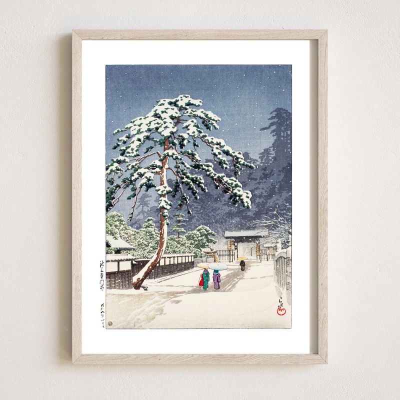 Reproduction d'estampe de Kawase Hasui, Temple Honmon, Ikegami, Ikegami Honmonji