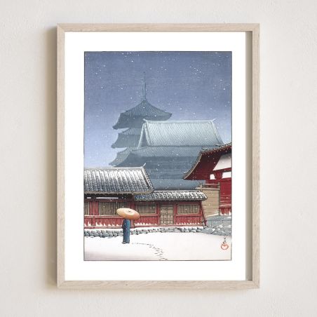 Reproduction d'estampe de Kawase Hasui, Temple Tennoji à Osaka, Osaka Tennoji