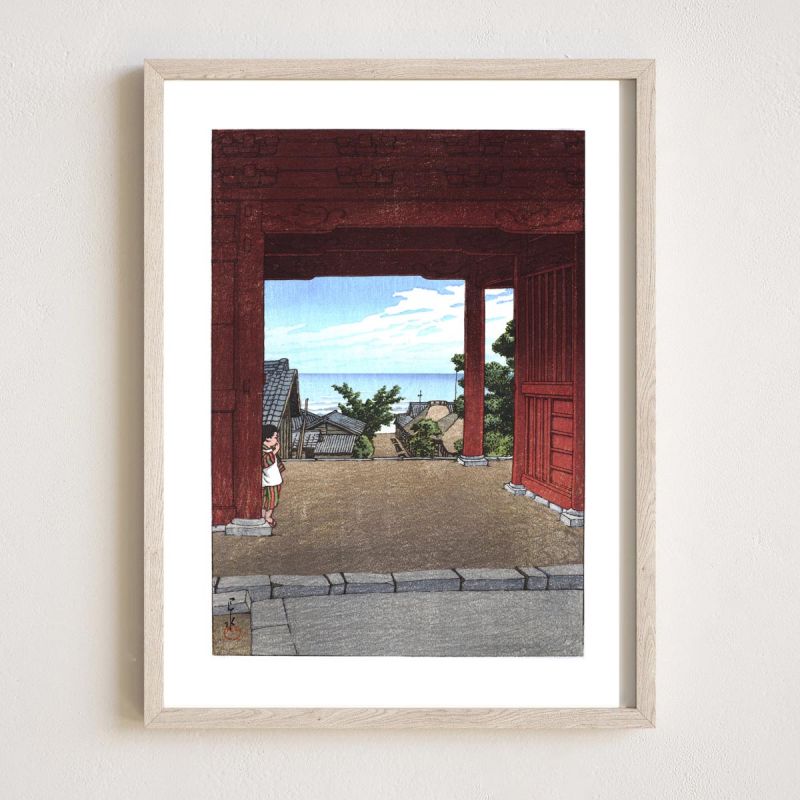 Print reproduction of Kawase Hasui, Tamon Temple at Hamahagi in Awa Province, Boshu Hamahagi Tamonji