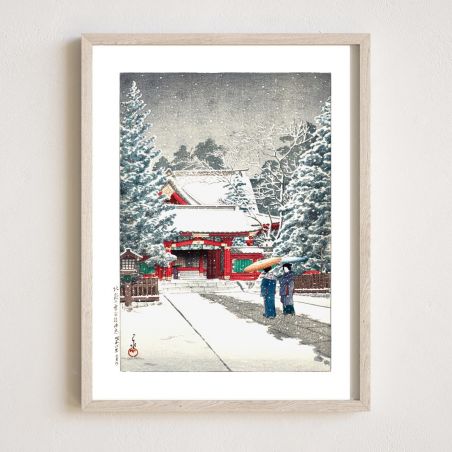 Reproducción de impresión de Kawase Hasui, Nieve en el Santuario, Santuario Hie, Shato no yuki, Hie Jinja