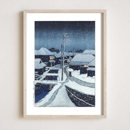 Reproducción impresa de Kawase Hasui, nieve vespertina en el pueblo de Terashima, yuki ni kure no terashima mura