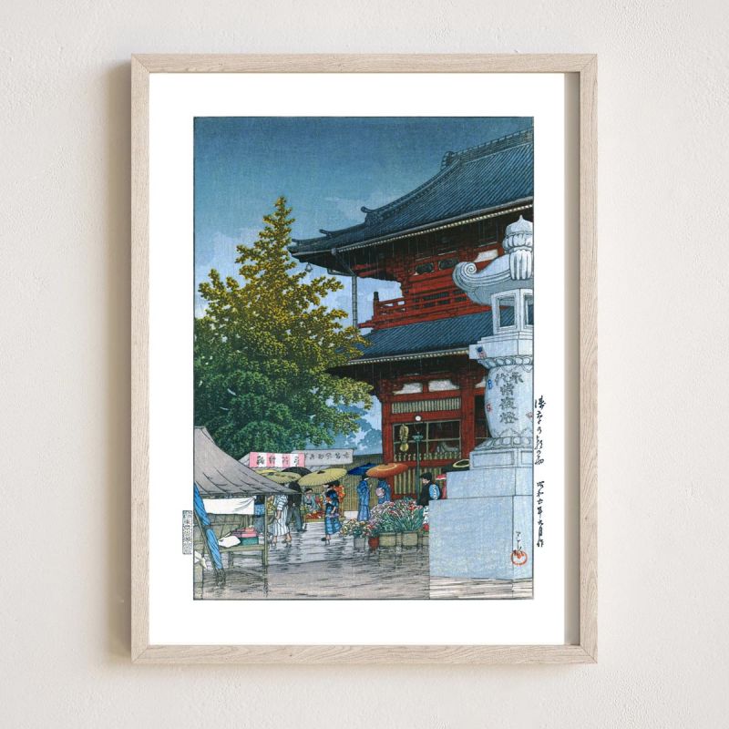 reproduccion impresa de Kawase Hasui, Mañana lluviosa en Asakusa, Asakusa no asa no ame