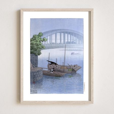 Reproduction d'estampe de Kawase Hasui, Le Pont d'Eitaibashi