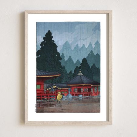 Druck Reproduktion von Kawase Hasui, Futatsu-Halle in Nikko