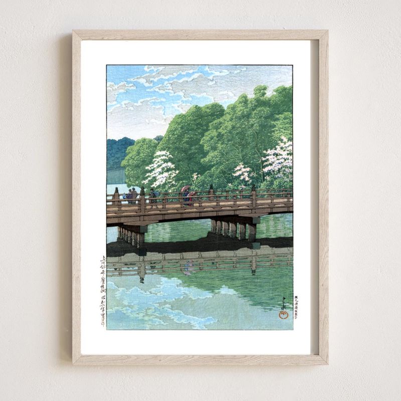 reproduccion impresa de Kawase Hasui, Puente Akasaka Benkei, Akasaka Benkeibashi