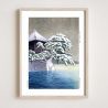 Reproduction d'estampe de Kawase Hasui, Neige au temple Godaido à Matsushima, Matsushima Godaido no yuki