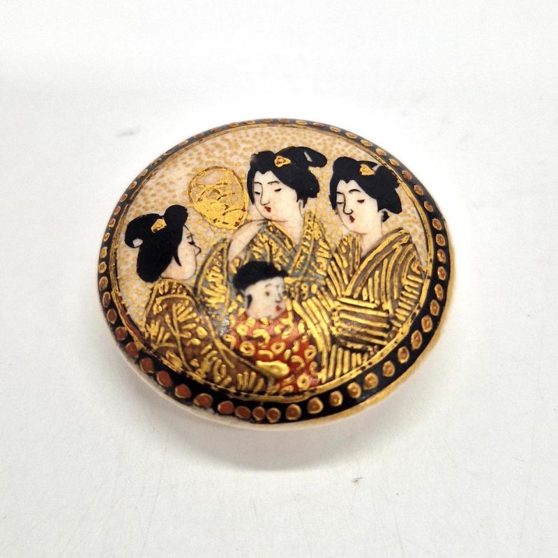 bouton vintage Satsuma, fin 19eme siècle début 20eme - 3 geisha