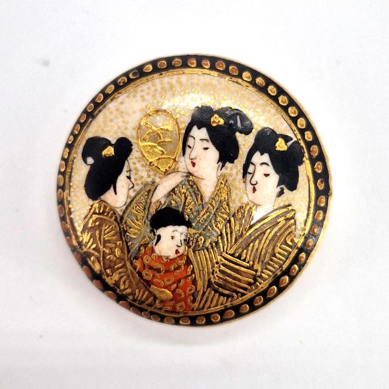 bouton vintage Satsuma, fin 19eme siècle début 20eme - 3 geisha