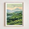 Japanese illustration of tea fields in Shizuoka, by ダヴィッド