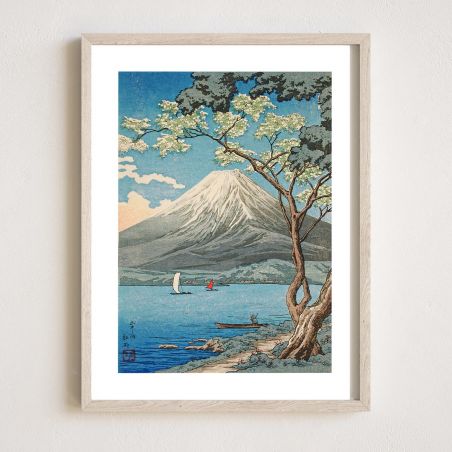 Japanese woodblock print reproduction, Mount Fuji from Lake Yamanaka by Hiroaki Takahashi