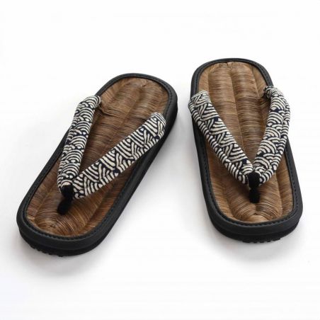 Paar japanische Zori-Sandalen, CHIKUSUI KARASU – ASANOHA – Hanfblattmuster