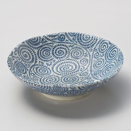 Japanese Blue and White Ceramic Ramen Bowl, KARAKUSA 1