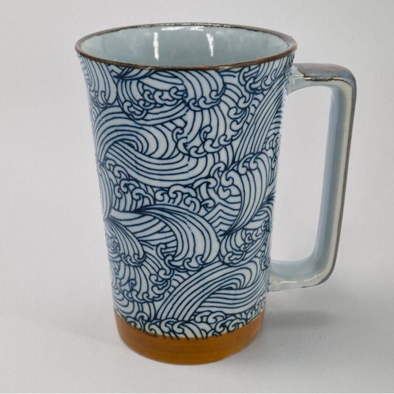 Large Japanese ceramic tea mug - Aranami Blue