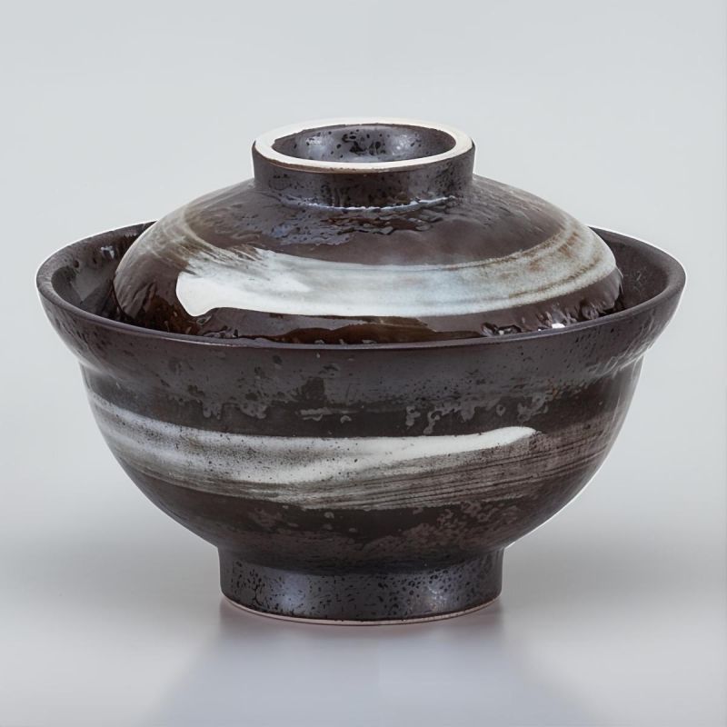 Japanese bowl with lid, swirl pattern - UZUSHIO