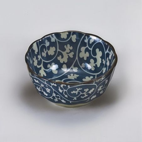 Petit bol à riz japonais bleu en céramique, motif arabesque-ARABESUKU