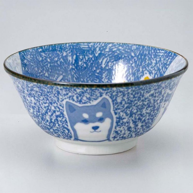 Ciotola per ramen giapponese in ceramica blu con motivo cane shiba - SHIBAINU