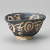 Japanese donburi bowl in ceramic, beige and brown - KURO SEIGAIHA