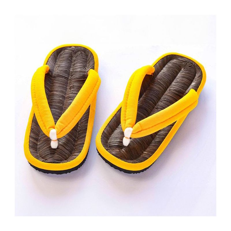 pair of zori Japanese sandals, BAMBOO HEMPU, yellow