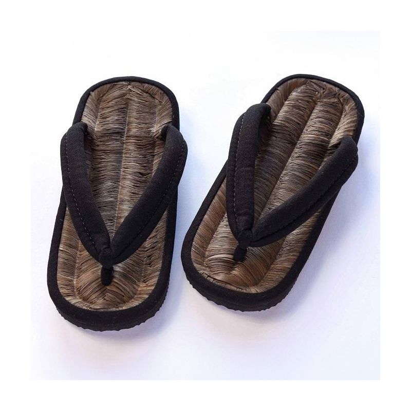 Paar japanische Zori-Sandalen, BAMBOO HEMPU, schwarz