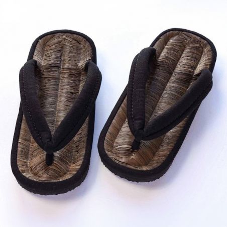 Paar japanische Zori-Sandalen, BAMBOO HEMPU, schwarz