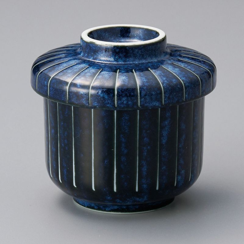 Blue and white lines ceramic chawanmushi tea bowl - HAKUSEN