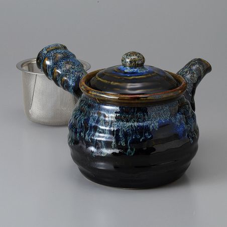 Japanische Kyusu-Teekanne aus blauer Keramik, TENMOKU SEIRYU, 1200 cc