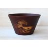 Japanese rice bowl in dark natsume wood with wave pattern - NAMI