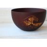 Japanese round rice bowl in dark natsume wood with wave pattern - NAMI