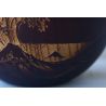 Japanese round rice bowl in dark natsume wood with wave pattern - NAMI