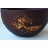 Japanese round rice bowl in dark natsume wood with wave pattern - NAMI