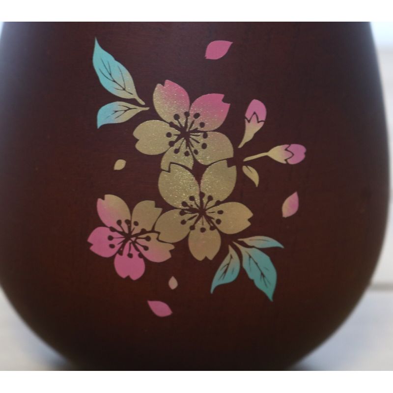 Japanese dark brown wooden bowl, cherry blossoms - SAKURA NO HANA 1