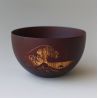 Japanese round rice bowl in dark natsume wood with wave pattern - NAMI