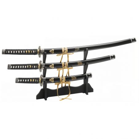 Hikari No Tenshi Set - Tanto + Wakizashi + Katana + Soporte - Mango de Piel de Raya