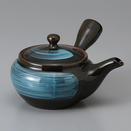 Japanese black and blue ceramic kyusu teapot, EMERARUDO, 320 cc