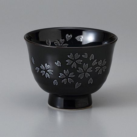 Japanese Black Ceramic Tea Cup Sakura Flowers - KOKUO