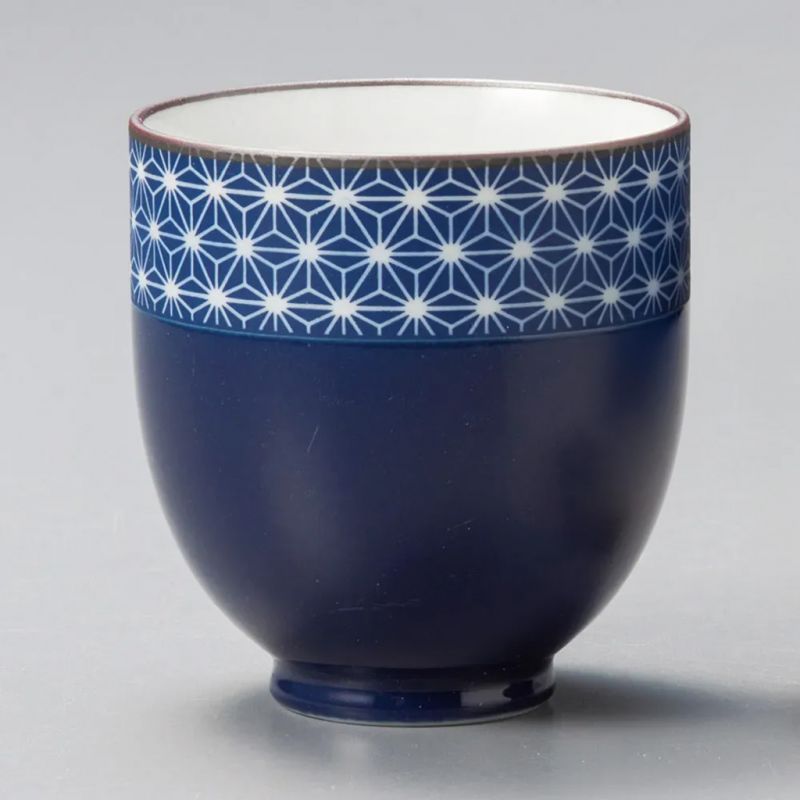 Japanese ceramic tea cup, dark blue, ASANOHA