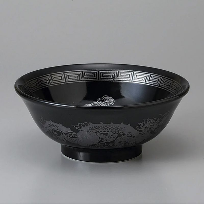 japanese black silver dragon râmen bowl KURO UWAGUSURI GIN RYÛMON