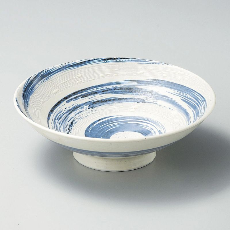 cuenco para fideos japoneses de ceramica azul y blanco UZUMAKI torbellino