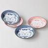 Set di 4 piccoli piatti in ceramica blu e rosa con motivo Gatto - NEKO