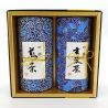 Dúo de botes de té japonés azul cubiertos con papel washi, AIZOME, 200 g