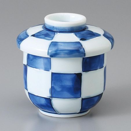 Japanese cup with chawan mushi lid, checkerboard pattern - ITCHIMATSU MOYO