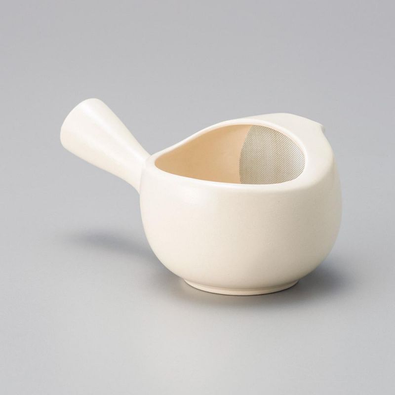 Japanese white ceramic kyusu teapot without lid - FUTA NASHI, 380cc