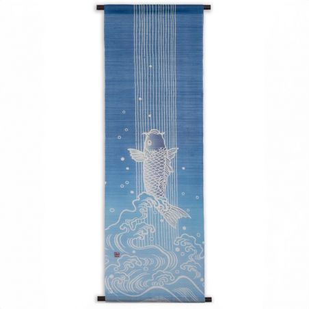 Fine tapisserie japonaise en chanvre, carpe grimpant sur une cascade- KOI