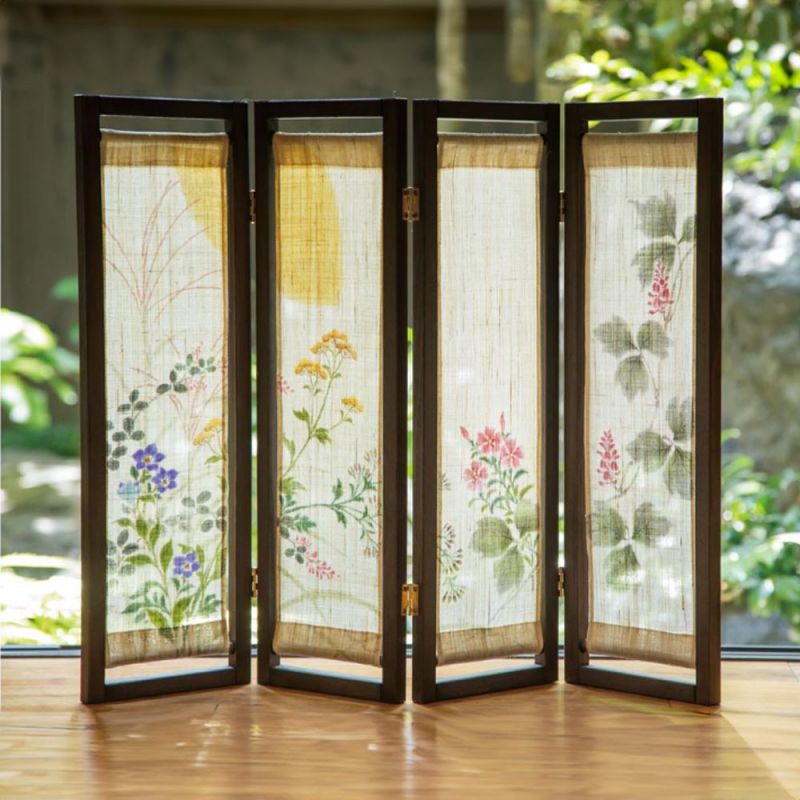 Mini screen in fine Japanese hemp tapestry, flowers - HANA