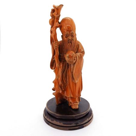 Shouxing Shou Xing, chinesischer Gott der Langlebigkeit, handgeschnitzte Statue, Figur, alter chinesischer Weiser