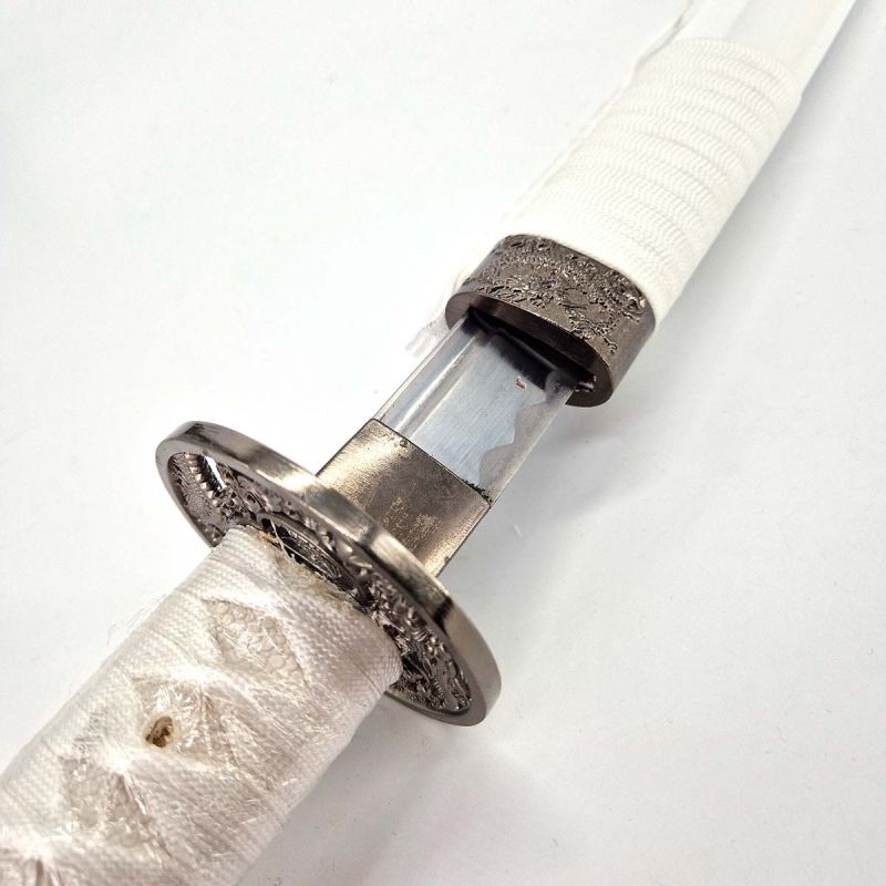 Katana decorativo White Samurai (non affilata) - Lama 710mm - Manico in pelle di razza - Fodero