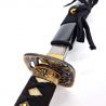 Katana Decorativo Samurai Premium Damasco - Hoja de 740 mm - Mango de Piel de Raya - Funda de Madera