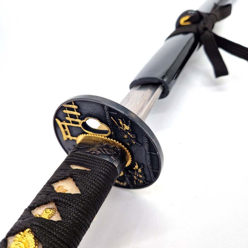 Katana Decorativa Samurai Damascus - Hoja de 710mm en Damasco - Mango de Piel de Raya - Funda