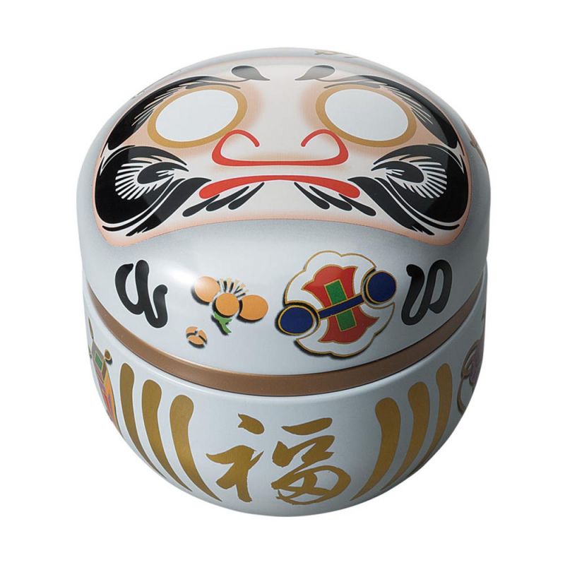 Japanese white metal tea caddy, DARUMA, 150g