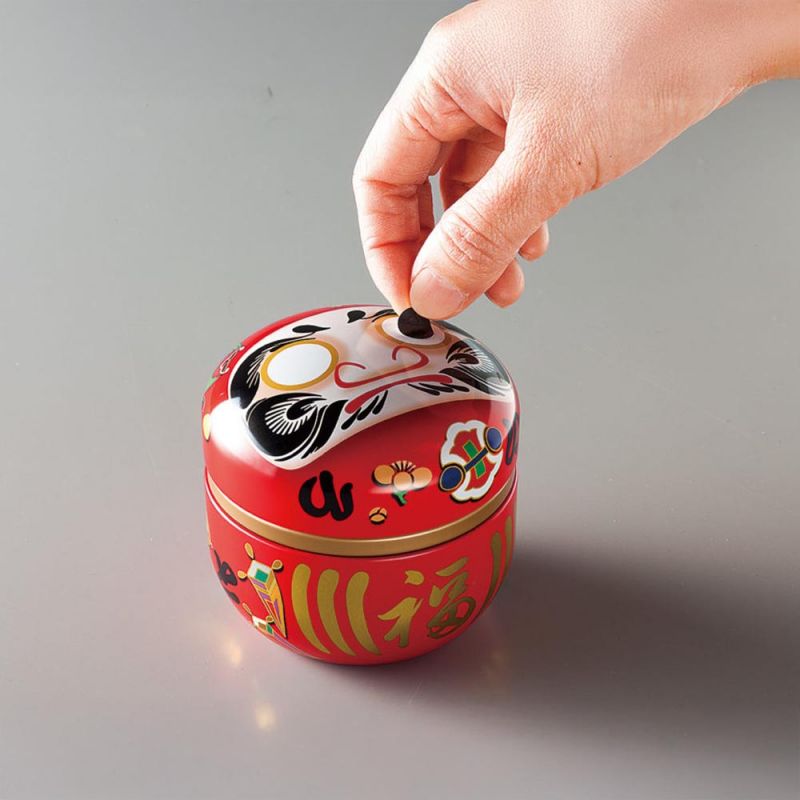 Japanese white metal tea caddy, DARUMA, 150g